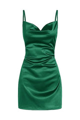 Champagne Spaghetti Straps Satin Homecoming Dress