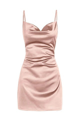 Champagne Spaghetti Straps Satin Homecoming Dress