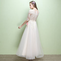 Champagne Tulle Round Neckline with Lace Applique Wedding Party Dresses, Lovely Tulle Party Dresses