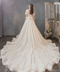 Champagne Tulle Lace Long Wedding Dress Lace Bridal Dress