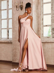 One Shoulder Acetate Satin Dress Blushing Pink