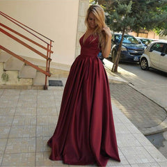 Charming V-neck Ball Gowns Prom Dress Floor Length Satin Evening Gown