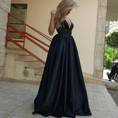Charming V-neck Ball Gowns Prom Dress Floor Length Satin Evening Gown