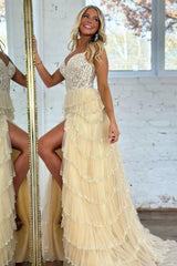 Wholesale Charming Off The Shoulder A-Line Long Tiered Prom Dress With Sequin prom dresses with long sleeves