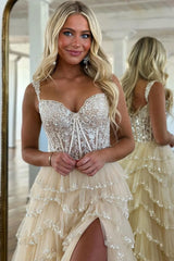 Wholesale Charming Off The Shoulder A-Line Long Tiered Prom Dress With Sequin prom dresses with long sleeves