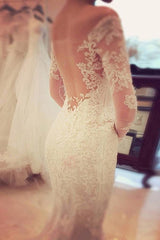 Charming Off The Shoulder Long Sleeves Lace Mermaid Wedding Dress WD018