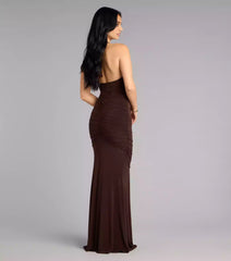 Charming deep V-neckline, front waistband, hanging pleats, backless mermaid, and floor skirt Prom Dresses
