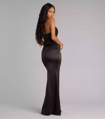Charming elastic satin deep V-neck with pleated decoration, high front slit mermaid and floor skirt Prom Dresses