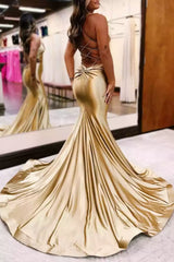 Charming mermaid satin thin shoulder strap, sleeveless collar, lace up back Prom Dresses
