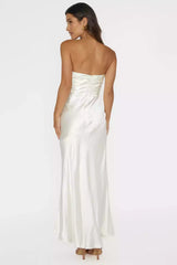 Charming satin long unlined strapless corset with side slits and hidden zippers Prom Dresses