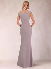 Charming slim fit/straight V-neck sleeveless pleated side slit bow Mother of the Bride Dresses