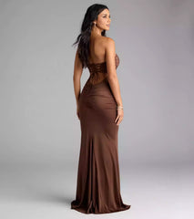 Charming strapless neckline, back tie, hem zipper, side seam, pleated mermaid and floor Prom Dresses
