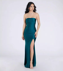 Charming strapless neckline with high slit mermaid silhouette and floor skirt Prom Dresses