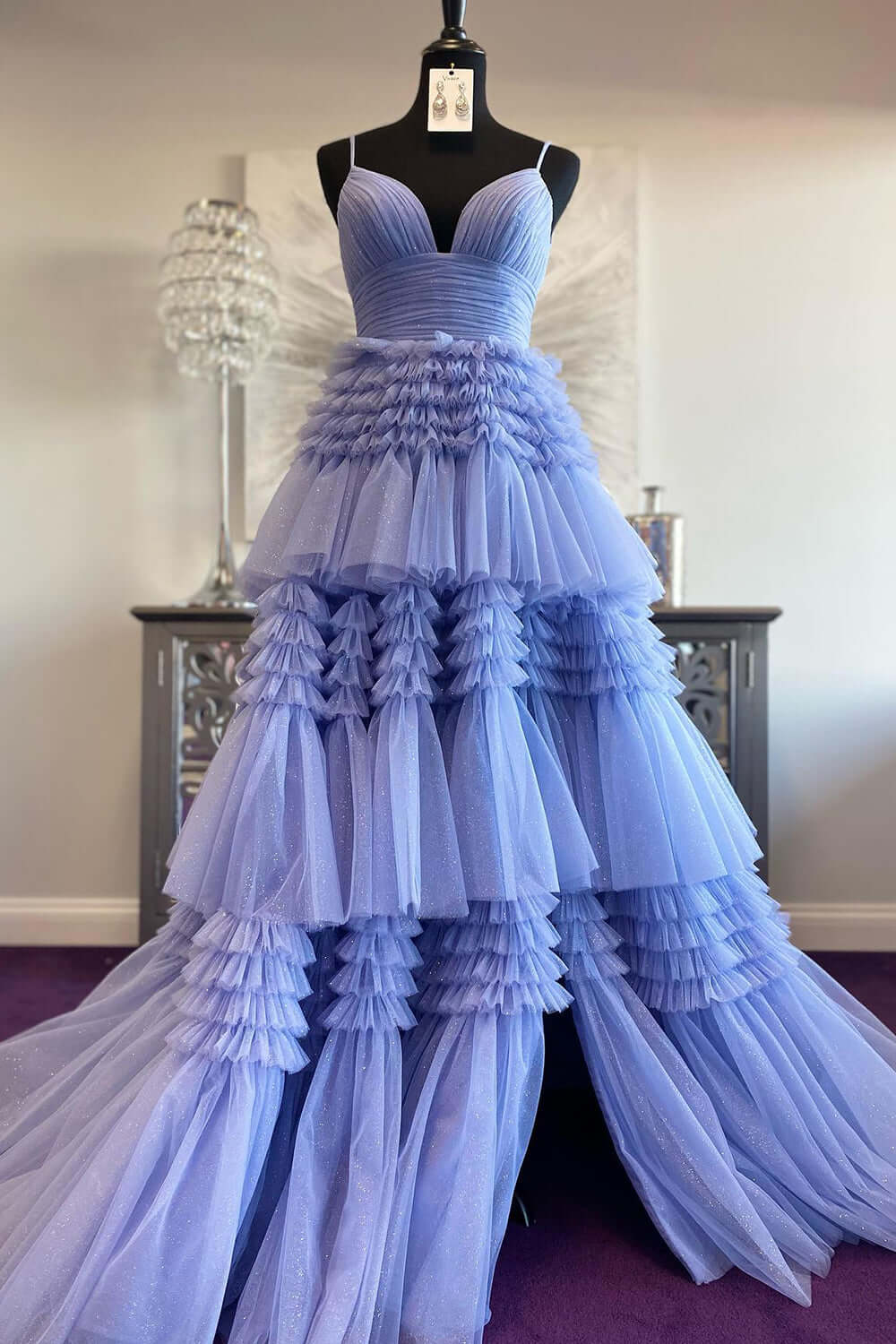 Cheap 2024 Prom Dresses Sequin Tulle V Neck Ruffles Formal Dresses Long