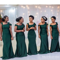 Cheap African Long Green Bridesmaid Dresses Mermaid Sleeveless