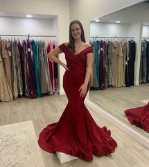 Cheap Burgundy Satin Formal Dresses Off the Shoulder 2024 Prom Dress