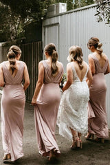 Cheap Chiffon Blush Pink Bridesmaid Dresses Sleeveless Deep V Neck