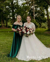 Cheap Emerald Green Velvet Bridesmaid Dresses 2024 Long Wedding Guest Dress