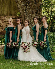 Cheap Emerald Green Velvet Bridesmaid Dresses 2024 Long Wedding Guest Dress
