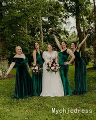 Cheap Emerald Green Velvet Bridesmaid Dresses 2024 Long Wedding Guest Dress