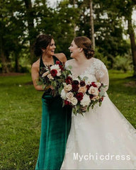 Cheap Emerald Green Velvet Bridesmaid Dresses 2024 Long Wedding Guest Dress