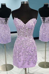 Cheap Lace Mini Homecoming Dress Bodycon Appliques Strapless