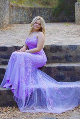 Cheap Lilac Lace Prom Dresses 2024 Mermaid Backless Violet Formal Dresses Outfits