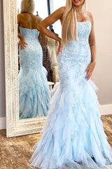 Cheap Long Red Mermaid Prom Dresses Lace 2024 Strapless