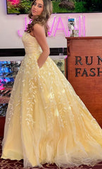 Cheap Long Leaf Lace Prom Formal Dress Ball Gown Straps