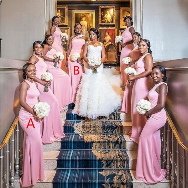 Cheap Pink Bridesmaid Dresses Mismatched Mermaid Long Satin Wedding Party Dress