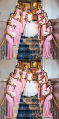 Cheap Pink Bridesmaid Dresses Mismatched Mermaid Long Satin Wedding Party Dress
