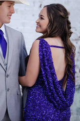Cheap Purple Tight Homecoming Dress Crew Neck Short Dama Dress Backless