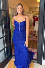 Cheap Red Sequins Mermaid Prom Dresses 2024 Straps Plunging Neck Formal Dress