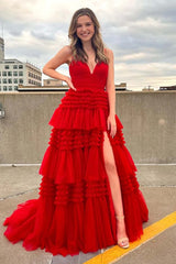 Cheap Red Tulle Prom Dresses 2024 V Neck Spaghetti Straps Long Formal Dresses