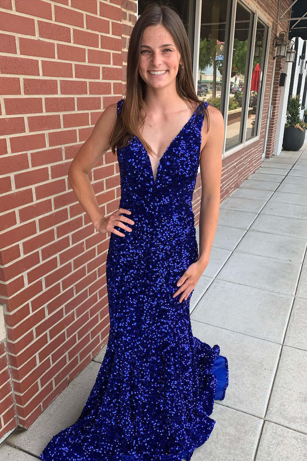 Cheap Royal Blue V-Neck Sequins Prom Dresses 2024 Long Mermaid Evening Dress