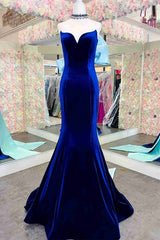 Cheap Royal Blue Velvet Prom Dresses 2024 Mermaid Fitted with Bow
