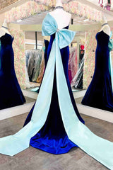 Cheap Royal Blue Velvet Prom Dresses 2024 Mermaid Fitted with Bow