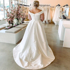 Cheap Satin Plus Size Wedding Dresses Off Shoulder A Line Bridal Dress