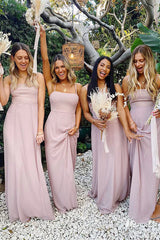 Cheap Sheath Chiffon Bridesmaid Dresses Floor Length Spaghetti Straps Neckline