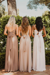 Cheap Sheath Chiffon Bridesmaid Dresses Floor Length Spaghetti Straps Neckline