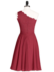 One Shoulder Short Lace Bridesmaid Dress Burgundy