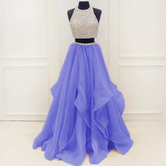 Chic Organza Ruffles Two Piece Prom Dresses With Sequins And Beads