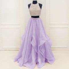 Chic Organza Ruffles Two Piece Prom Dresses With Sequins And Beads