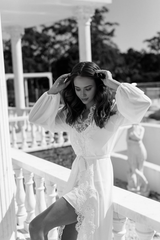 Chic V Neck Wedding Dress A-line Long Sleeves Prom Dress Lace Bridal Long Robe Party Dress