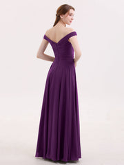 Off Shoulder Full Length Chiffon Dress Grape
