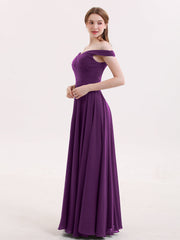 Off Shoulder Full Length Chiffon Dress Grape