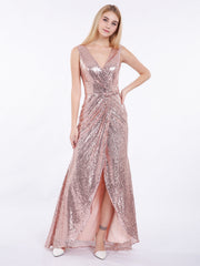 Short Front Long Back Sequins Dress Rose Gold