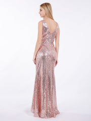 Short Front Long Back Sequins Dress Rose Gold