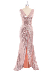 Short Front Long Back Sequins Dress Rose Gold