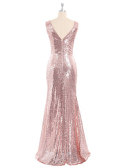 Short Front Long Back Sequins Dress Rose Gold